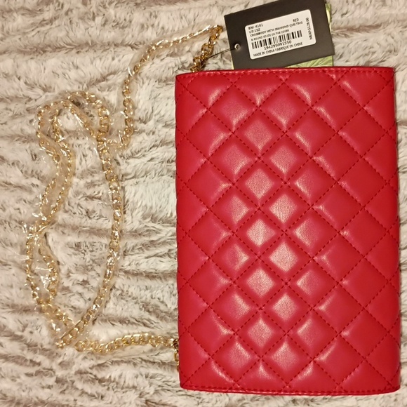 NWT Badgley Mischka Crossbody Red Quilted With Gold Studs and Gold Hardware - Picture 2 of 5